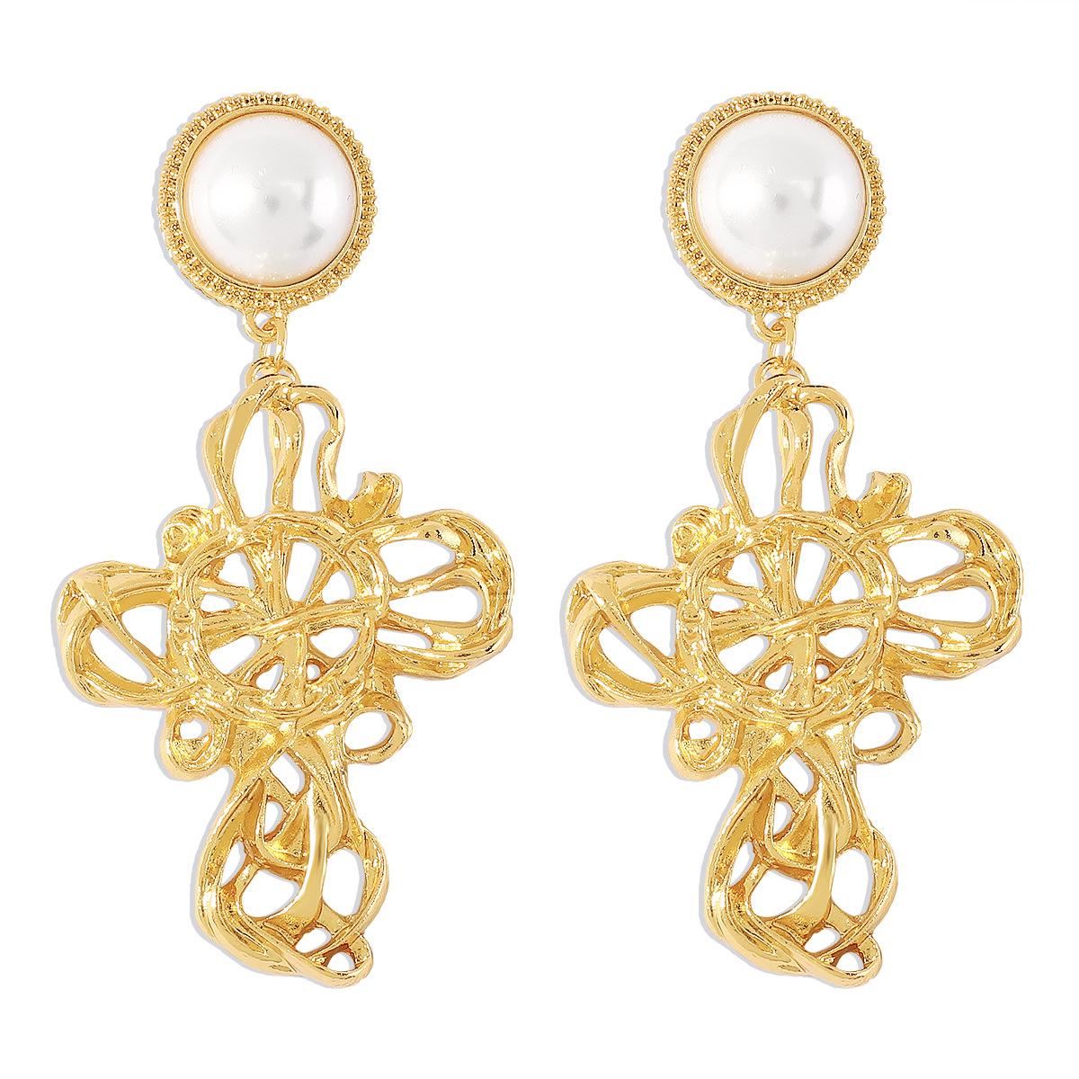 Women Retro Vintage Irregular Cross Earrings Medieval Style Geometric Court Design Dangle Ear Jewelry Elegant High Grade
