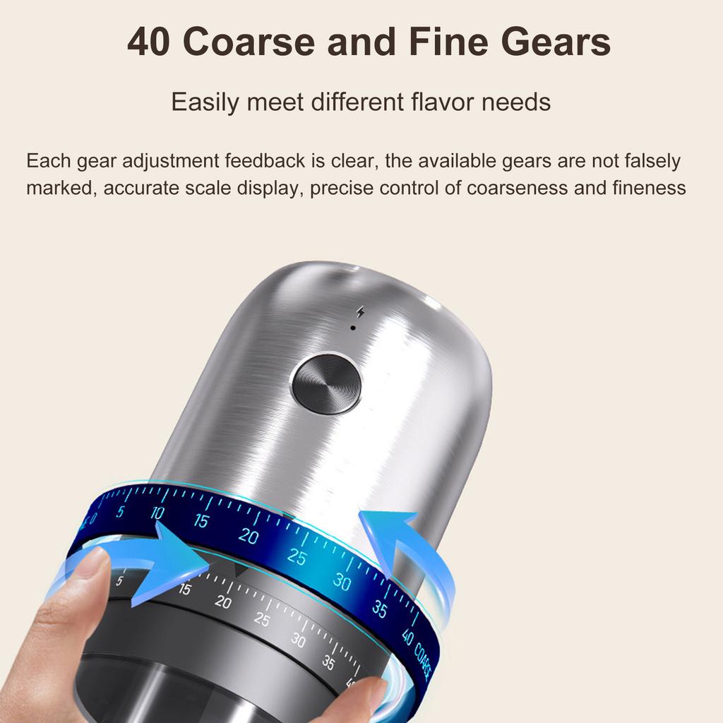 Electric Coffee Grinder with 40 Adjustable Settings Portable Rechargeable for Travel Home