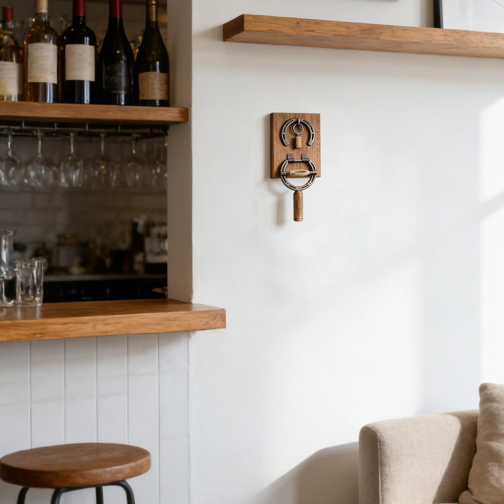 Rustic Horseshoe Opener Corkscrew Wall Mounted, Vintage Industrial Decor Bottle Opener & Unique Gift For Kitchen Bar Wall Decor Lovers