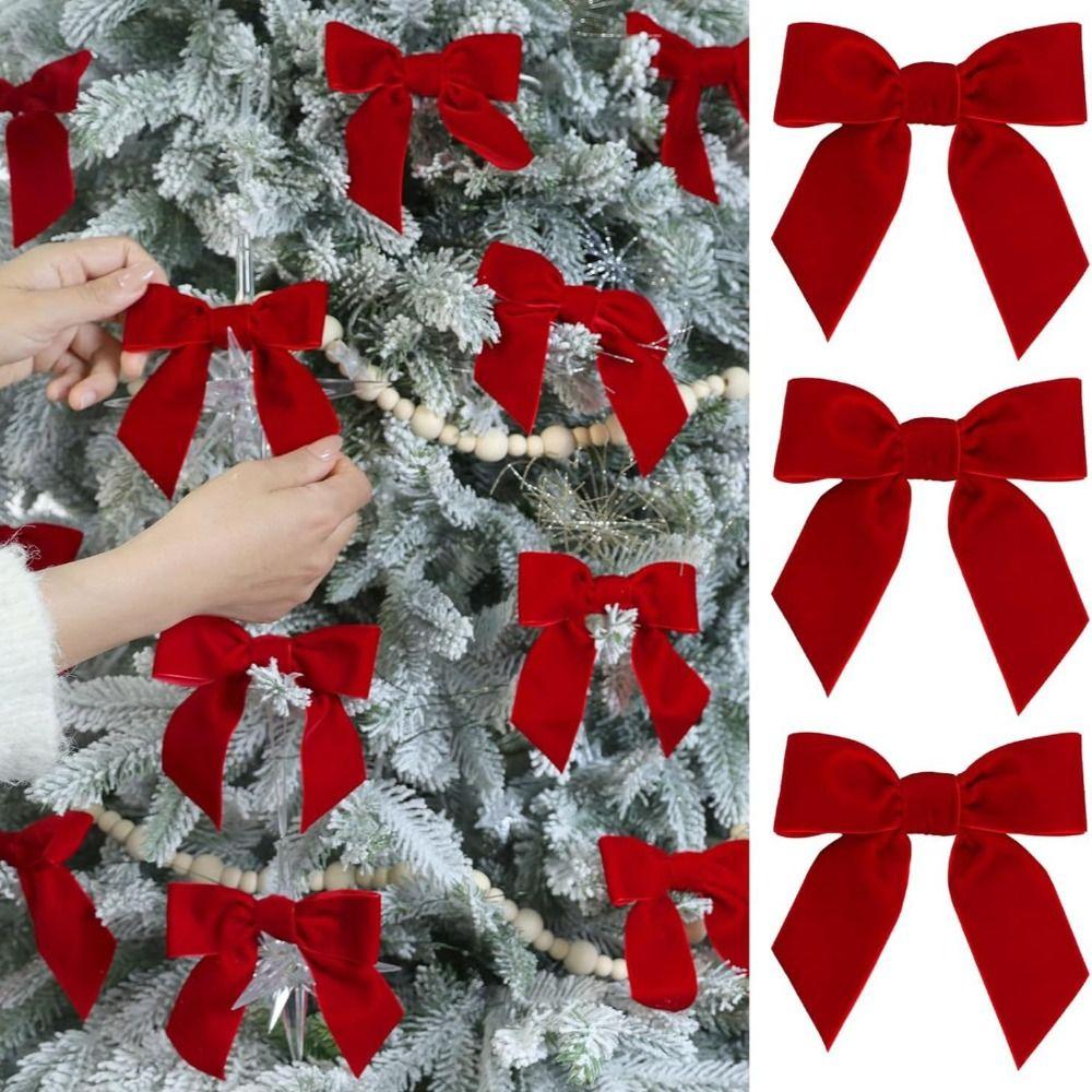 12pcs/set New Vintage Christmas Tree Bows Red DIY Velvet Ribbon Bow Usage Velvet Wreath Bow Indoor Outdoor Decorations