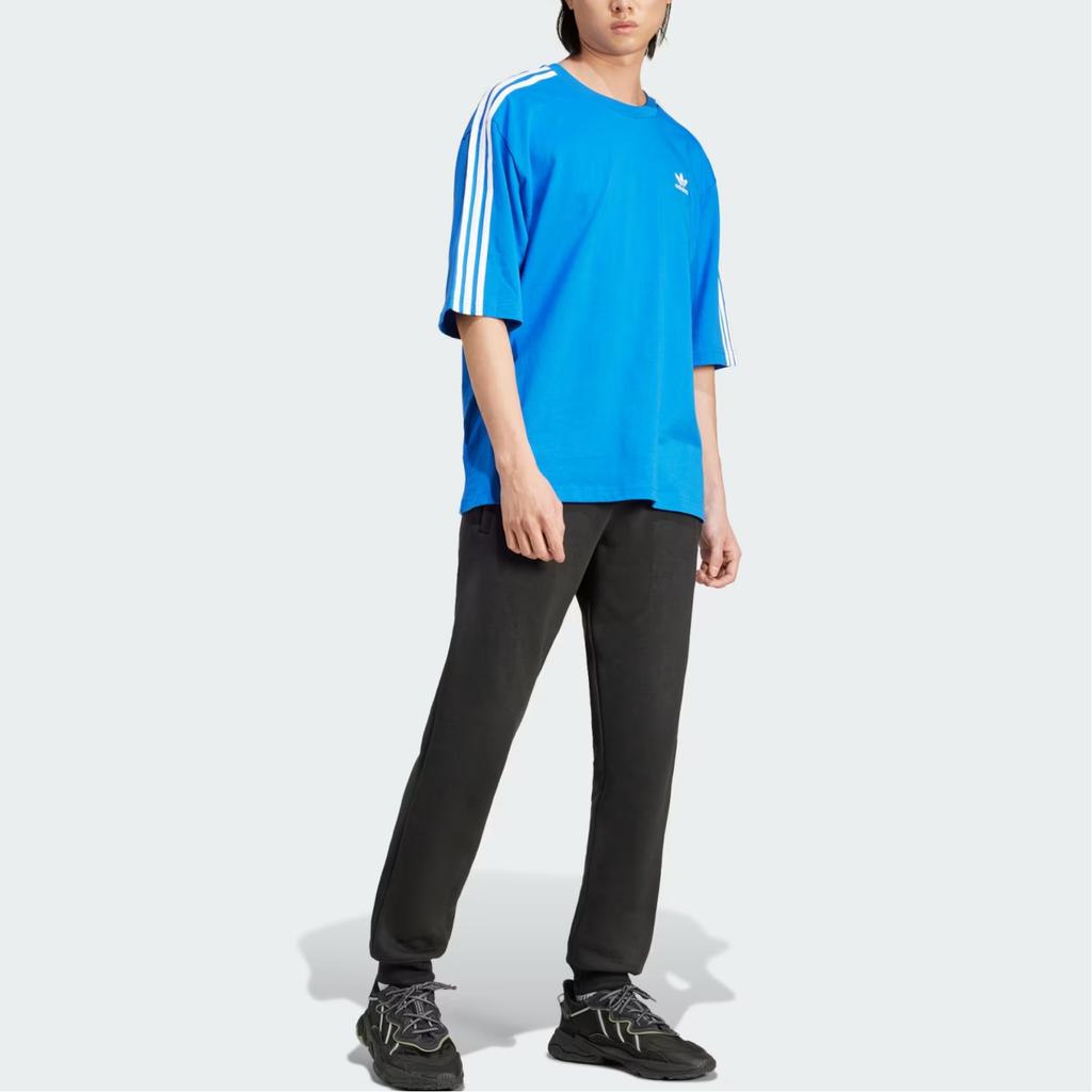 Adidas Originals Adicolor Minimalist Brand Logo Embroidered Striped Crew Neck Casual Short Sleeve T-Shirt Men Tops Blue IZ2481