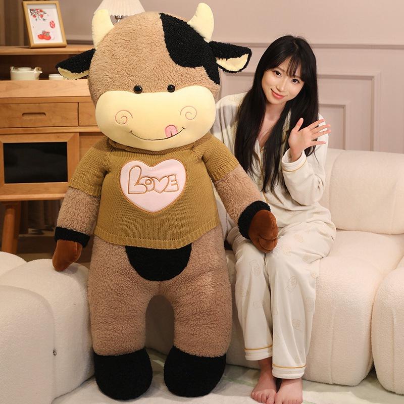Large Sweater Cow Doll Plush Toy Cow Doll Girl Sleeping Soothing Doll Birthday Gift