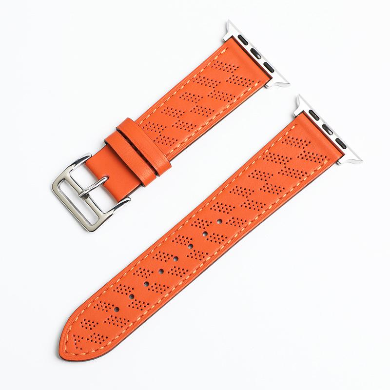

Suitable for Apple: Premium Perforated Leather Strap, Breathable Soft Hermes Calfskin with Pin Buckle, 22mm 22mm (without connector) помаранчевий