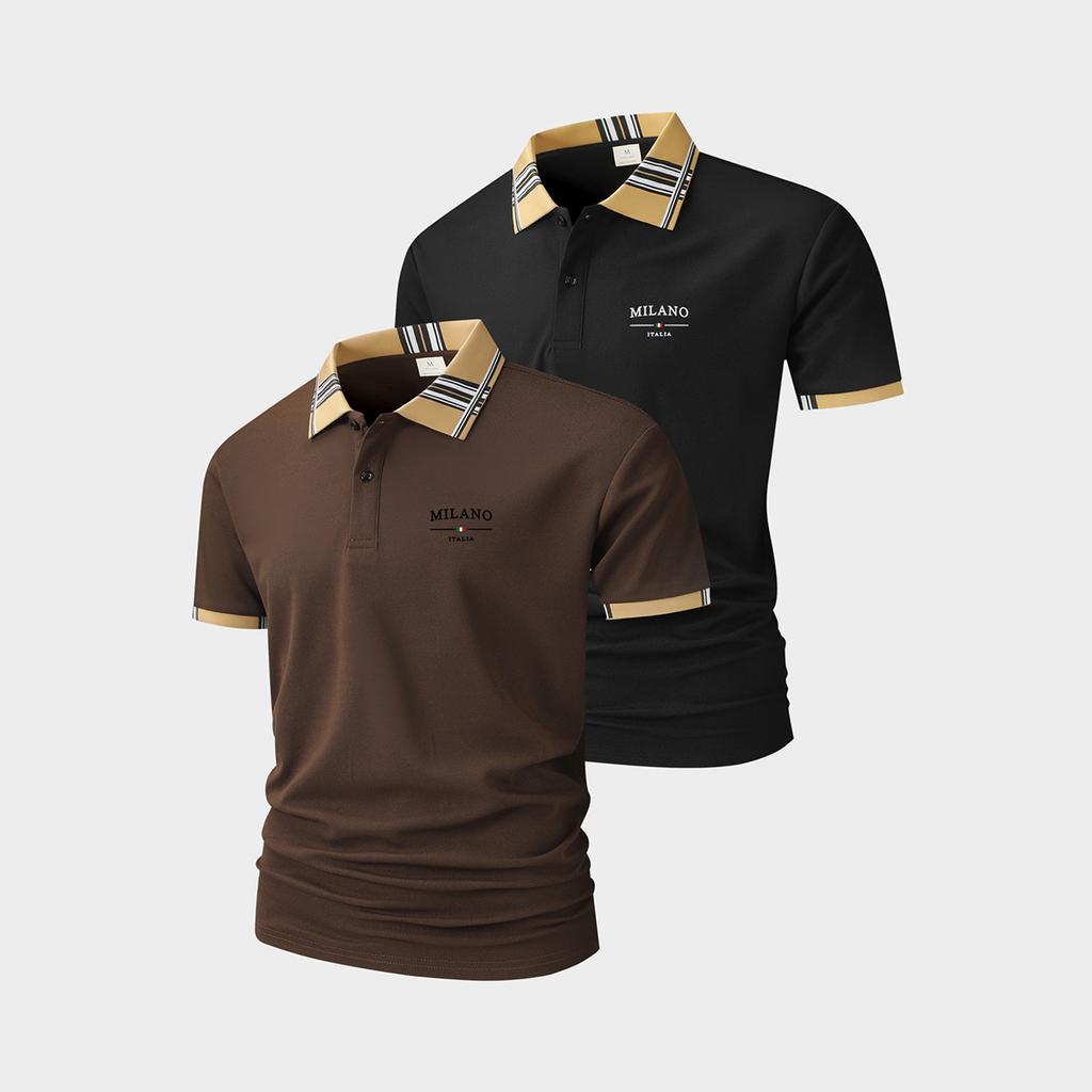 2 Pack Mens Casual Polo Shirts - Short Sleeve Golf Shirts for Men Fashion Button Tops Black Work T Shirt