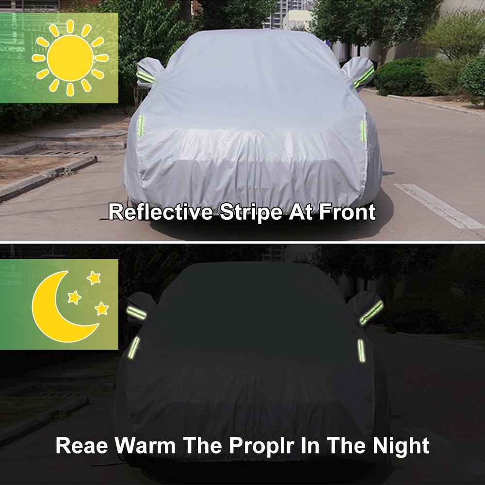 Car Cover Thickened Outdoor Sun Protection 190T Full Exterior Snow Cover Heat Insulation UVproof Dustproof with Reflective Strip