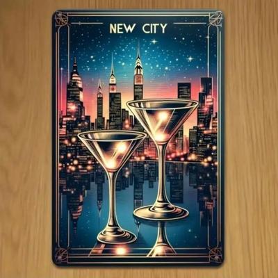 Vintage Tin Sign Wall Art Cityscape Decor for Home Cafe Bar
