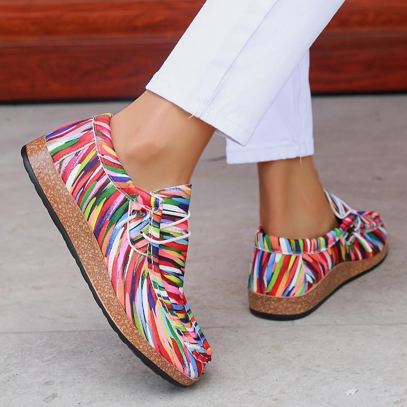 Women's Sexy Striped Casual Shoes - All-Season Flat Sneakers with Plain Toe, Hand Washable Fabric Upper Faux Cover Insole