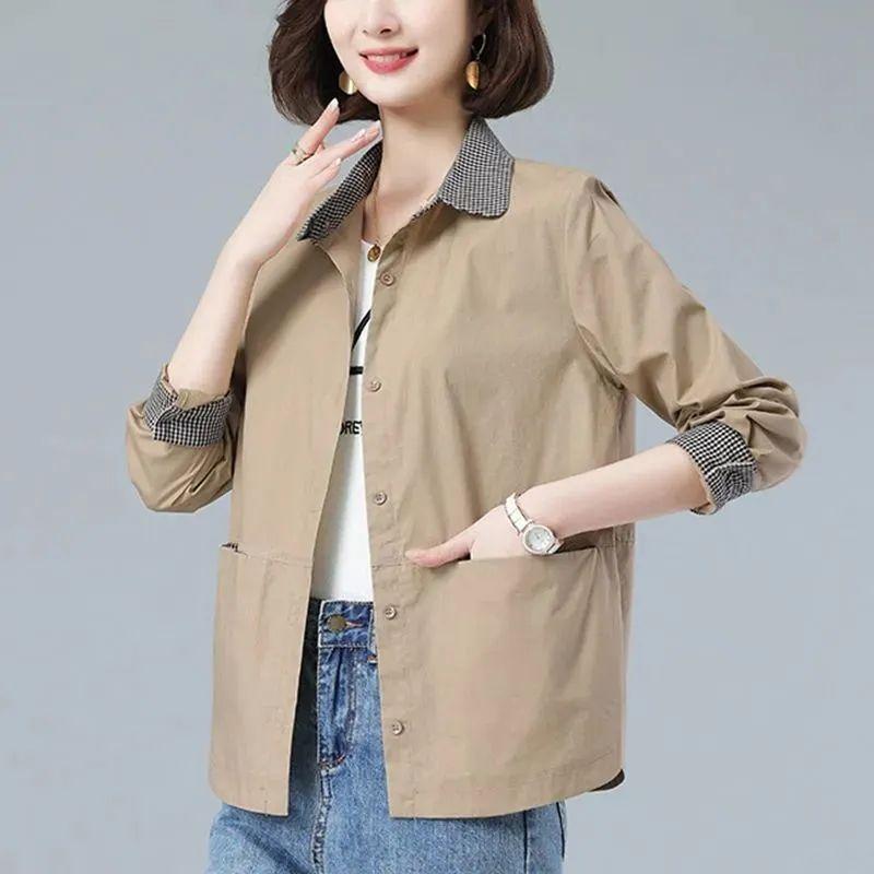Women's Spring and Summer Versatile Color-Block Shirt Jacket Korean Style Plus Size Casual Shirt Fashion Slimming Outerwear