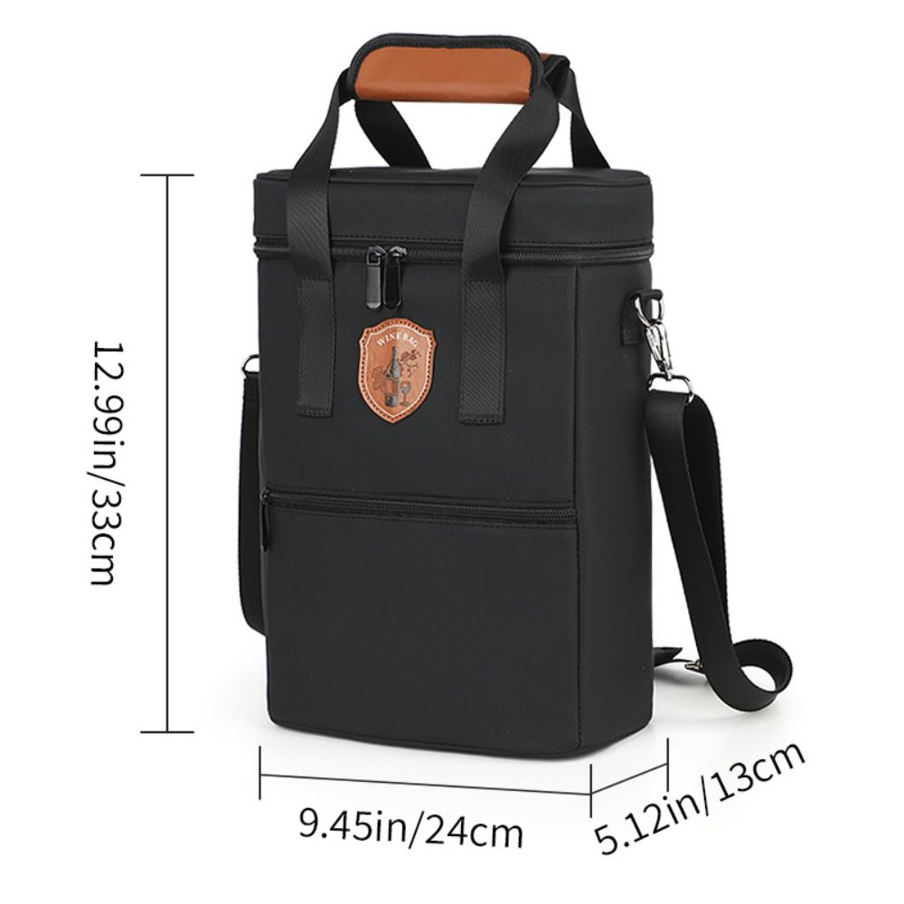 Leakproof Bottle Wine Carrier Bag Top Zip Closure Front Pocket Insulated Wine Carrier Bag Shoulder Strap Carry Handles