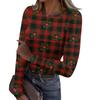 Women's Casual Long Sleeve Ribbed Neck Christmas Print Pullover Top