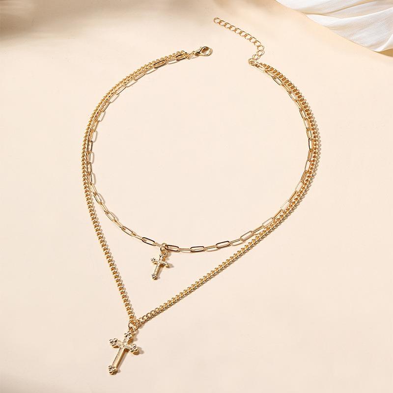Alloy o-chain exaggerated niche light luxury jewelry cross multi-layer pendant necklace female collarbone chain