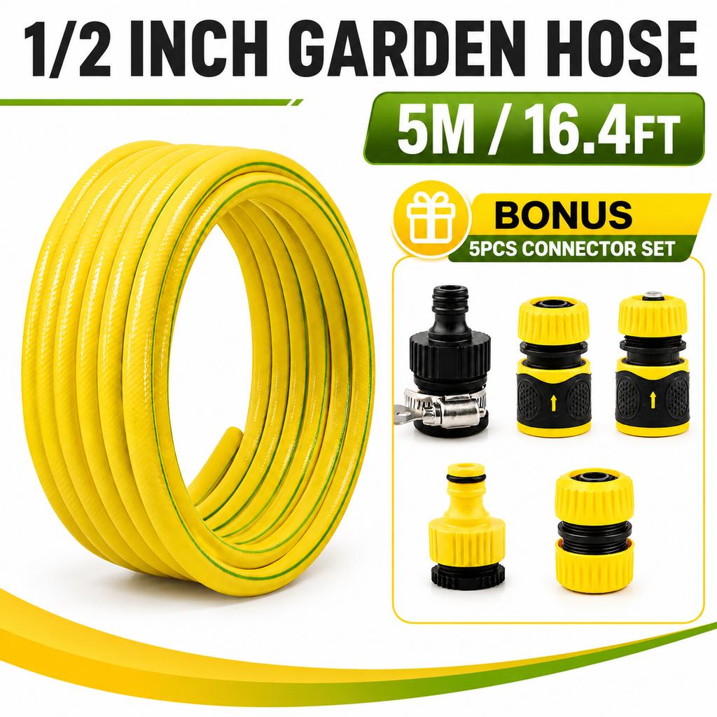 5/10/20m PVC Garden Hose 1/2 Inch, Flexible Anti-Kink Leak-Proof Water Hose for Home Garden Balcony Car Wash Watering