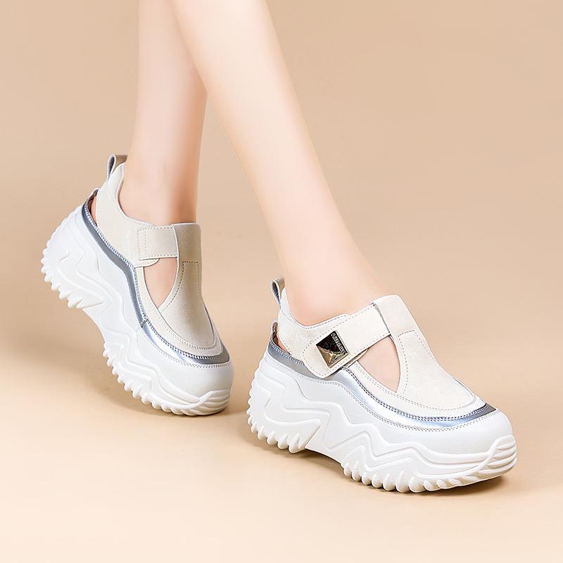 thick-soled muffin inner height-increasing sandals women's small white shoes summer new hollowed-out outer grandma shoes