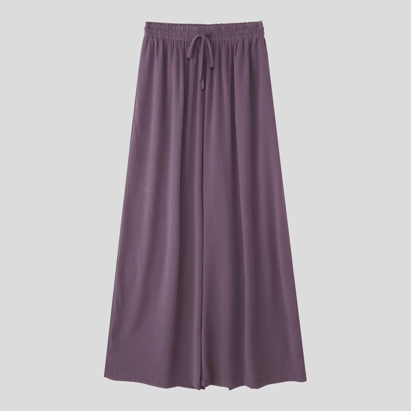 INCERUN Men Drawstring Elastic Waist Thin Casual Loose Long Wide Leg Pants Trousers
