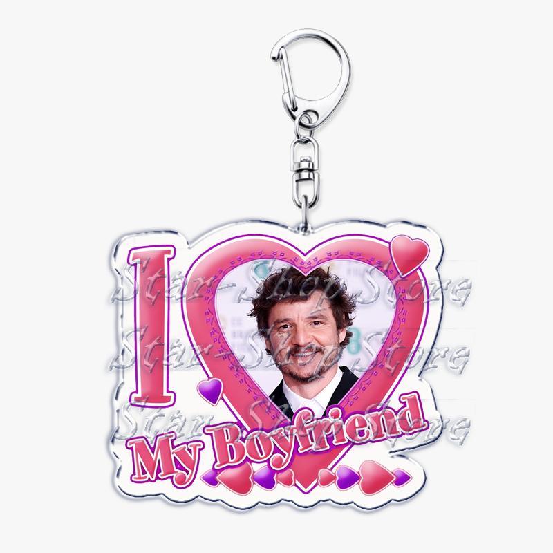 Hot Pedro Pascal I Love My Boyfriend Heart Keychain for Women Accessories Key Chain Ring Keychains Jewelry Fans Gifts