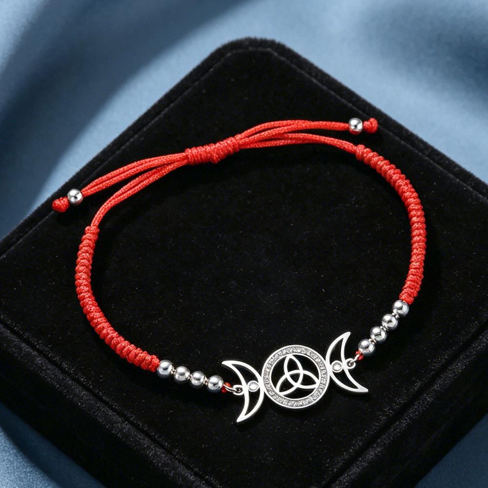 Dawapara Wiccan Triple Moon Trinity Knot Women Adjustable Bracelet Goddess Symbol Good Luck Charm Stainless Steel Jewelry