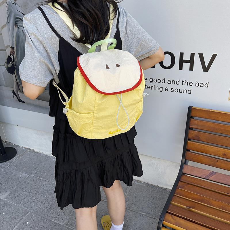Dopamine Contrast Color Nylon Backpack Cute Fruit Shape String Shoulder Bags Female Leisure Commuting School Bag