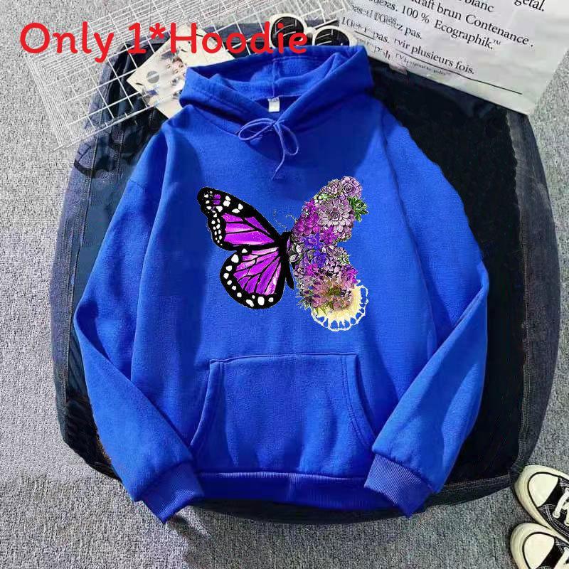 Sweat à capuche décontracté pour femme pour le printemps avec motif papillon imprimé et cordon de serrage