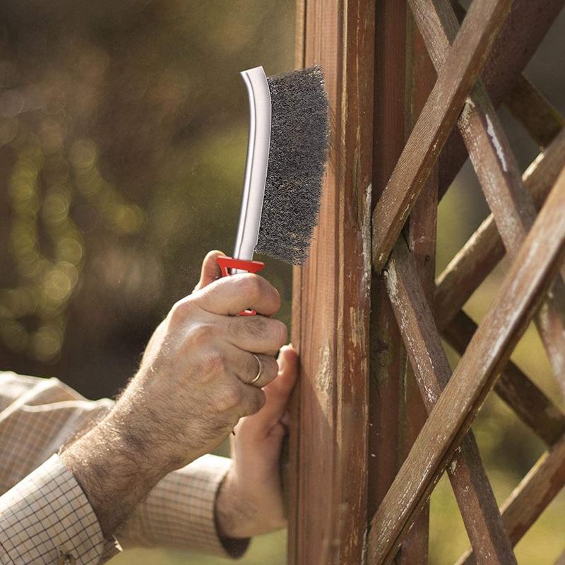 Long Handle Rust Removal Brush Cleaning Brush Grill Scrubber for BBQ Oven Gutter Metal Surface Cleaning Tool with Wooden Handle