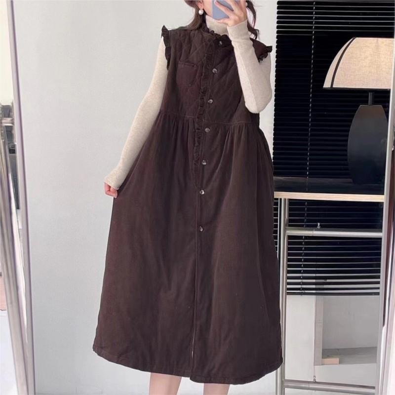 

Johnature Платья в полоску с отделкой в виде грибка, осенне-зимние, свободные, универсальные, многослойные, женские платья One Size кофейный