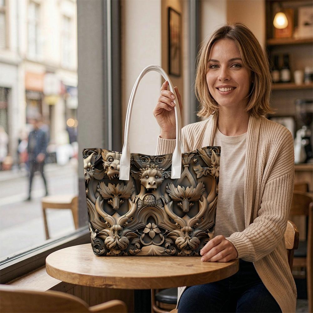 Gothic Dragon Pattern Tote Bag Aesthetic Vintage Daily Use Shoulder Bag