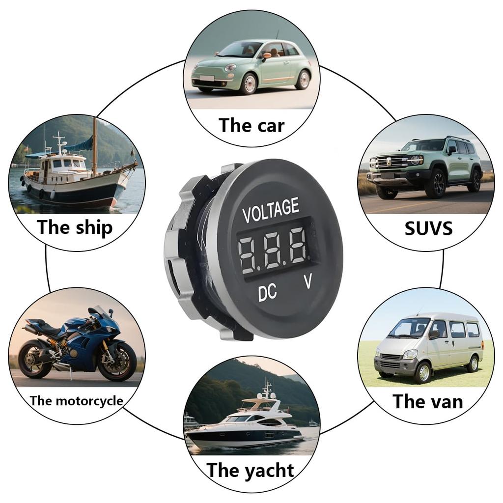 CESFONJER Car Voltmeter Red LED Digital Display Car Voltage Monitor with Connection Cable DC -24V Suitable for Motorcycle, Car, Truck