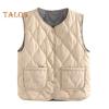 Winter Women Layering Vest Coat with Storage Bag Thin Padded Press Button Closure V Neck Sleeveless Solid Color Windproof Heat Retention Outdoor Down