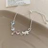 New Silvery Geometric Sparkling Zircon Cat Bracelet for Women Unique Trend Fashion Personality Sweet Versatile Jewelry Gift