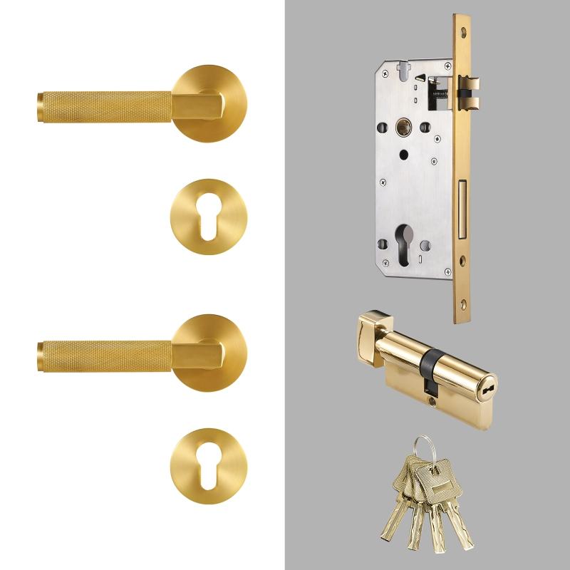 Dooroom Drehknauf Gerändeltes Messing Türschloss-Set Modernes Interieur Schlafzimmer Badezimmer Holztür Drückergarnitur Dummy Privacy Durchgangsschloss