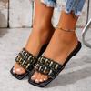 Fashion Summer New Flat Sandals Women's Fashion Square Head Open Toe Glitter Soft Soles Anti-slip Wear-resistant Slippers