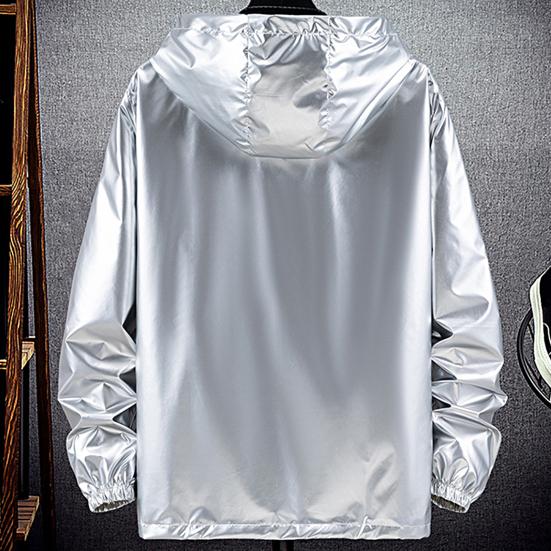 Herren Kapuzenjacke Glänzende Oberfläche Reißverschluss Einfarbig Slim Fit Wasserdicht Frühling Herbst Elastische Bündchen Mantel Streetwear