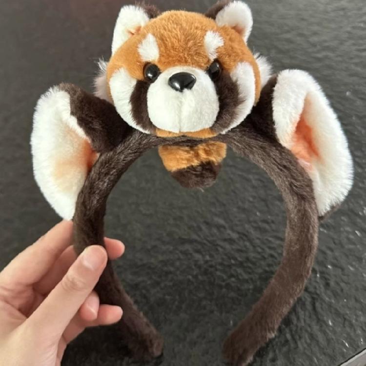 Cartoon 3D Raccoon Plush Headband Cosplay Costume Hairhoop Birthday Party Hairband Women Face Washing Makeup Headpiece