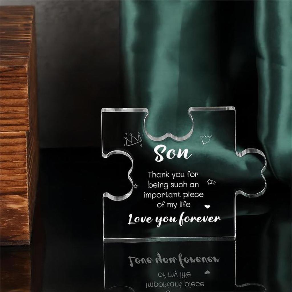 Graviertes Acrylblock-Puzzle-Geschenk für Jungen von Mama, Tischdekorationsgeschenke für den Sohn, Weihnachten, Jahrestag, Schulabschluss