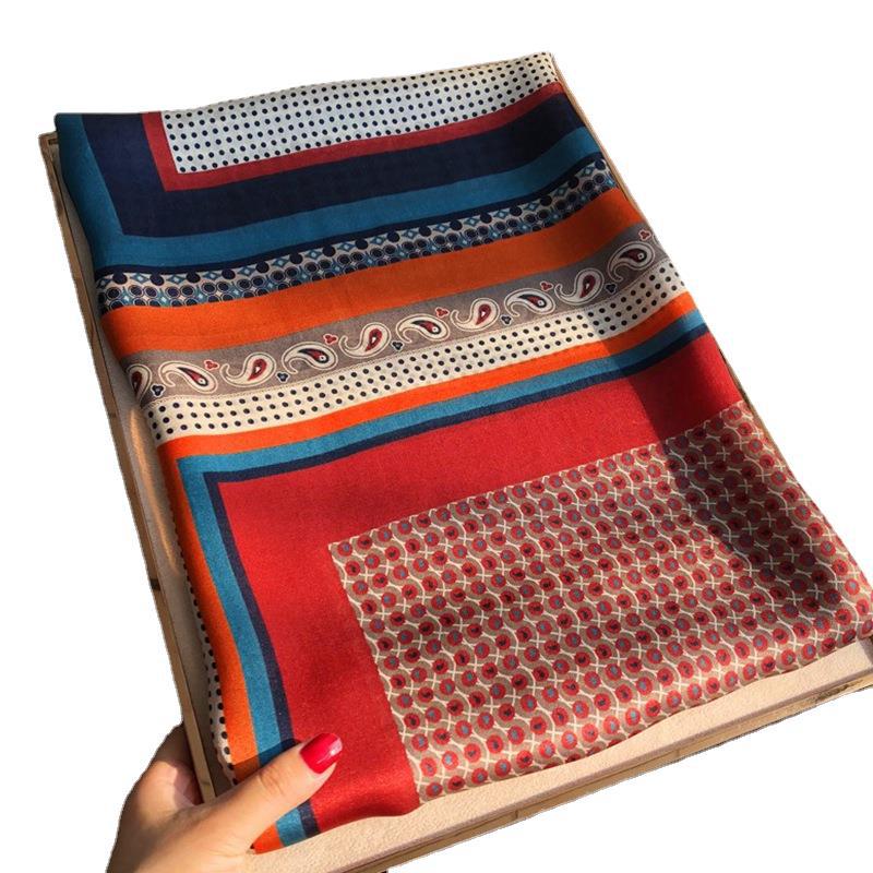 Layered Silk Scarf Women'S Spring And Autumn Versatile Polka Dot Cashew Splicing Long Mulberry Silk Scarf Shawl