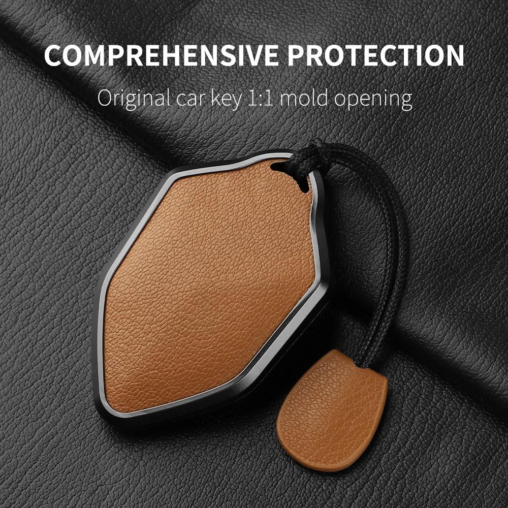 Metal And Leather Car Key Case Cover For Changan Deepal S7 Sl03    Car Key Case Protect Fob