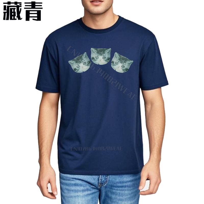 T Shirt Unisex Breathable Cotton Tshirt Three Cat Faces On Chest Streetwear Everyday Tees Minimalist Soft Cotton Teeshirt Black