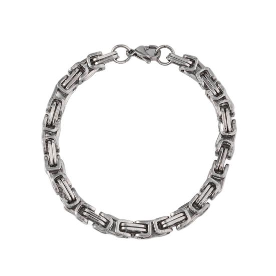 Men Bracelet Thick Hollow Chain with Lobster Clip Solid Color Polished Stainless