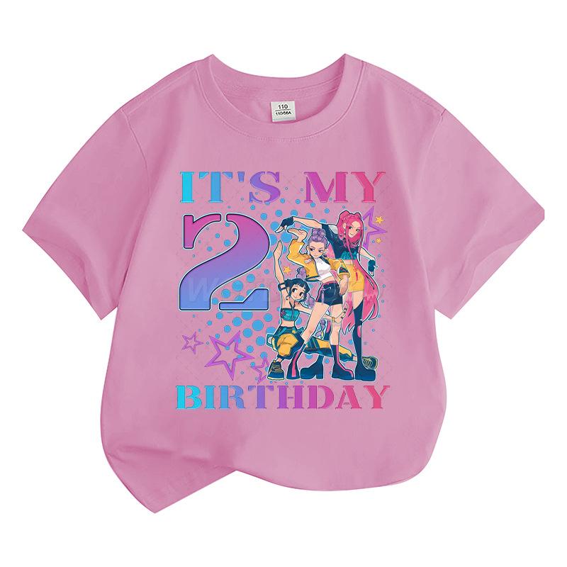 Boys' and Girls' Fashionable Birthday Themed Printed Round-Neck Short-Sleeve T-Shirts Summer Children's Loose-Fit Casual Tops