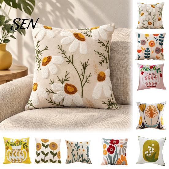 Floral Pattern Throw Pillow Shams Farmhouse Cushion Cover, 3D Flower Embroidery Decorative Light Luxury Bed Covers Case for Living Room Couch