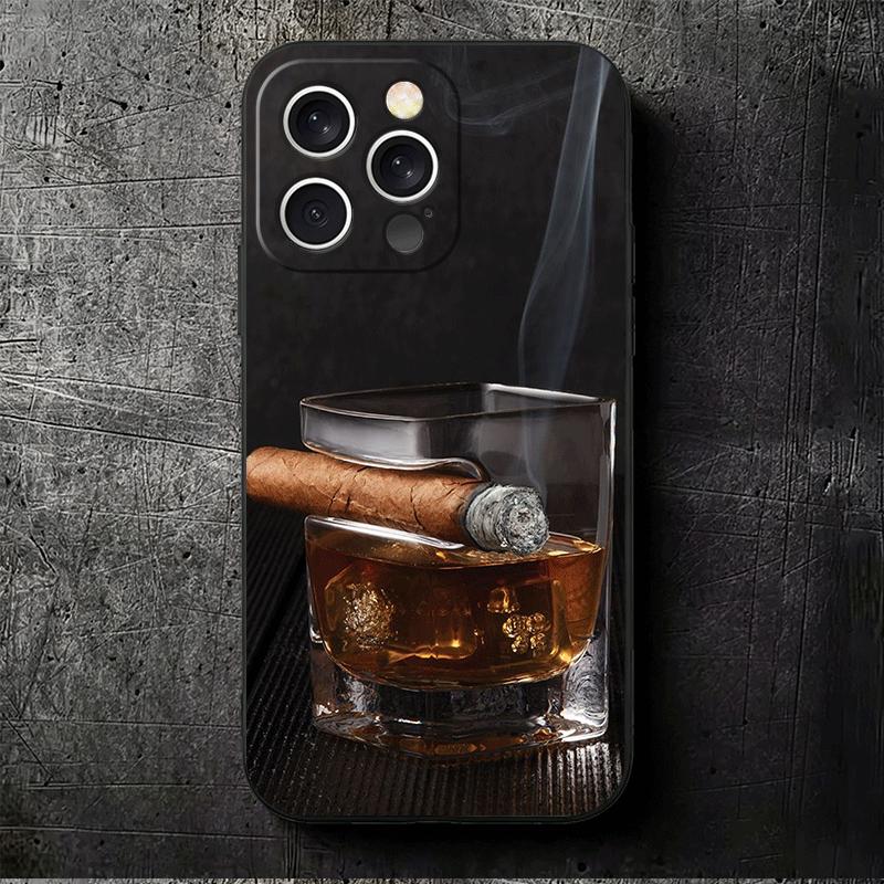 Cigar Whiskey Ice Drink Soft Phone Case for iPhone 16 16E 17 Air 15 Pro Max 14 Plus 13 Mini 11 12 7 Black Cover Back Shell