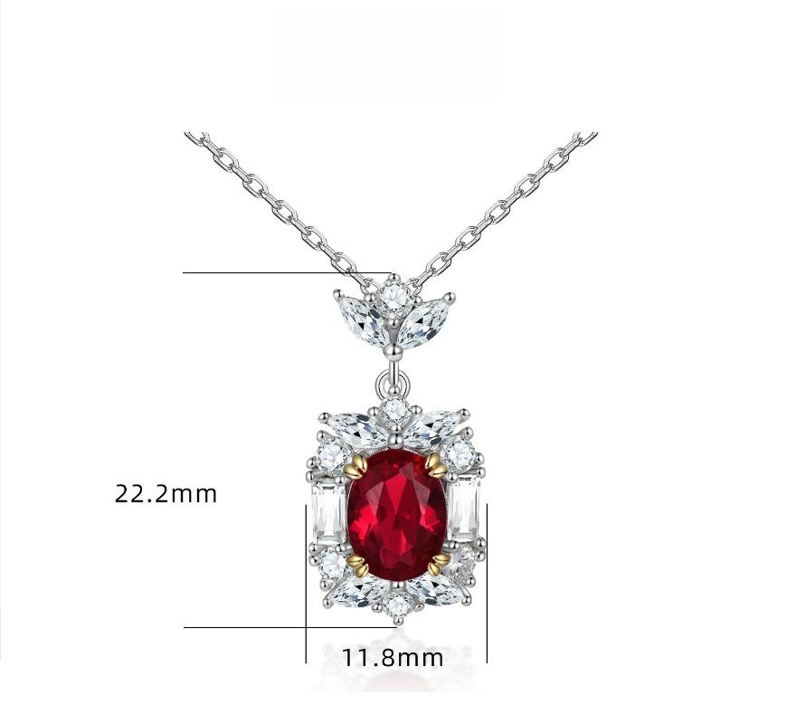 S925 Silver Ruby Pendant Natural Garnet Zircon Necklace Women's High-end European and American Style Sterling Silver Collarbone Chain