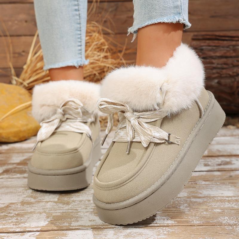 Lace-up Snow Boots Winter New Round Toe Suede Platform Wool Warm Cotton Boots