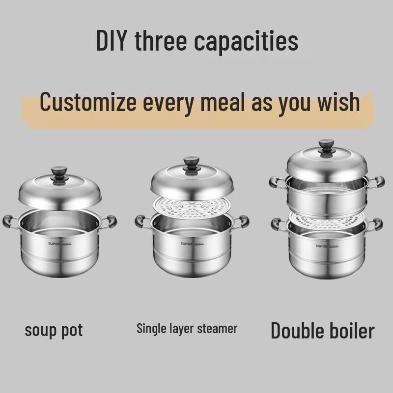 SUPOR 28cm 304 SS Multi-function Steamer & Soup Pot