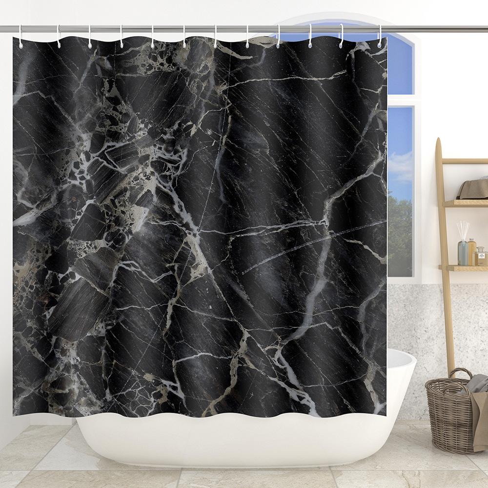 Marble Texture Printing Bathroom Non-Slip Floor Mat Shower Curtain Combination Carpet European And American Style