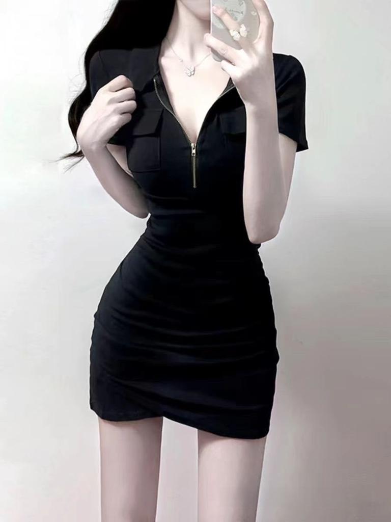 Dress Knit Fabric Slim Fit Short Sleeve Polo Neck Retro Style For Summer Fashion