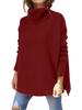 Women's Oversized High Neck Sweater Mid Length Batwing Sleeves Split Hem Waist Tied Pullover Luxurious Relaxed-fit Slimming and Versatile Top