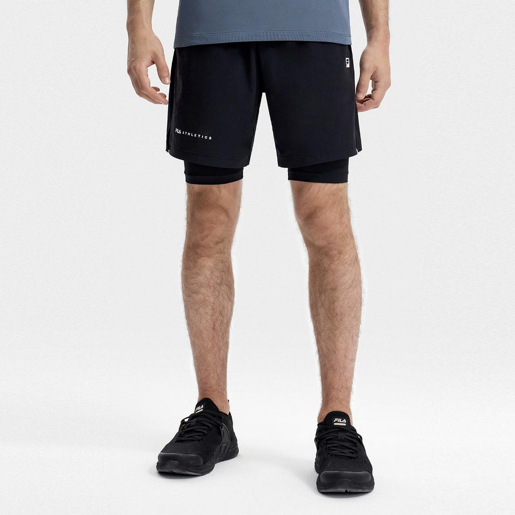 Fila Latte Girl 3.0 Logo Print Two-In-One Sports Fitness Shorts Men Shorts Deep-Black A11M321804F-BK