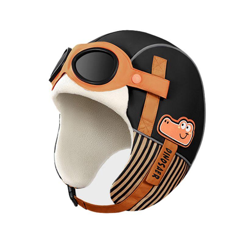 Children's Winter Pilot-Style Thickened Fleece-Lined Balaclava Hat with Goggles Ski Hat