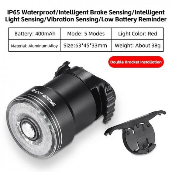 WEST BIKING Waterproof Bicycle Light Brake Sensor Smart Cycling Bike Tail Light