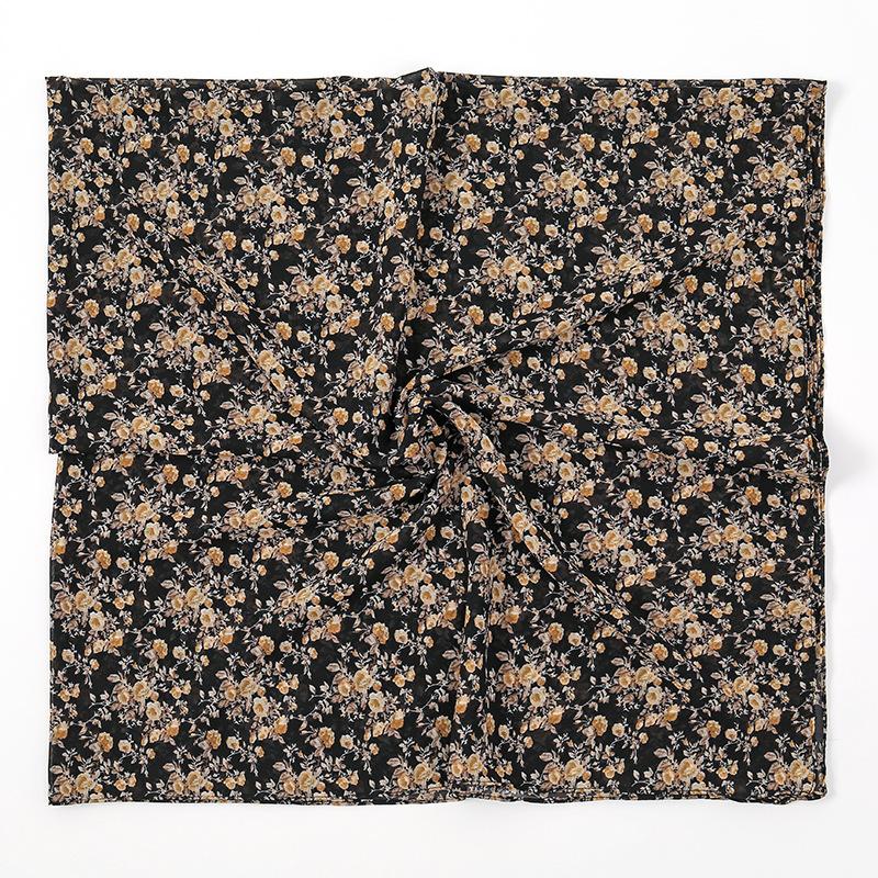 115Cm Square Scarf Chiffon Hijab Floral Printing Sun Protection Shawl Print Muslim Fashion Muslim Woman Turban Hijabs Bandana